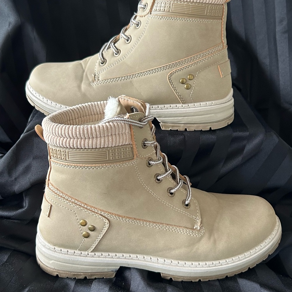 Beige Lace-Up Ankle Boots